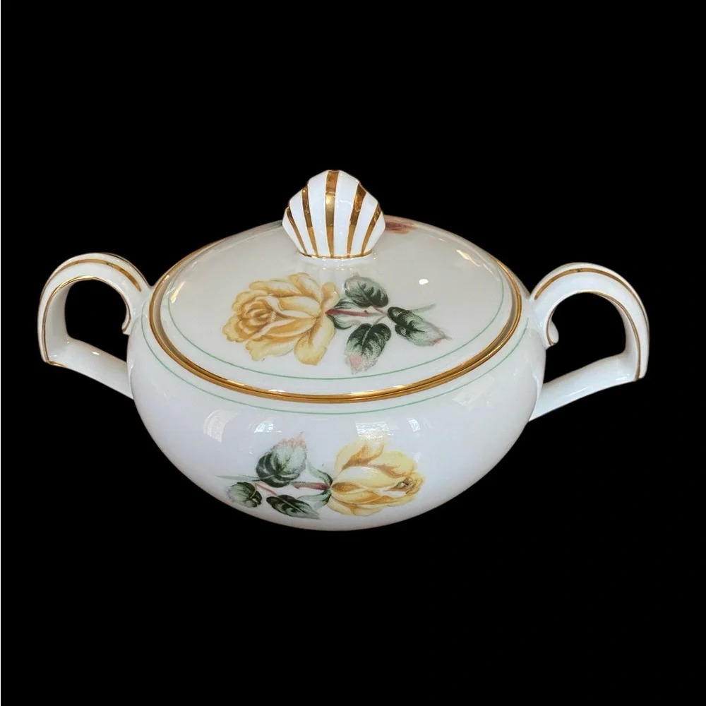 Vintage Narumi Kent China Trio Pattern Covered Sugar Bowl with Lid Gold Trim